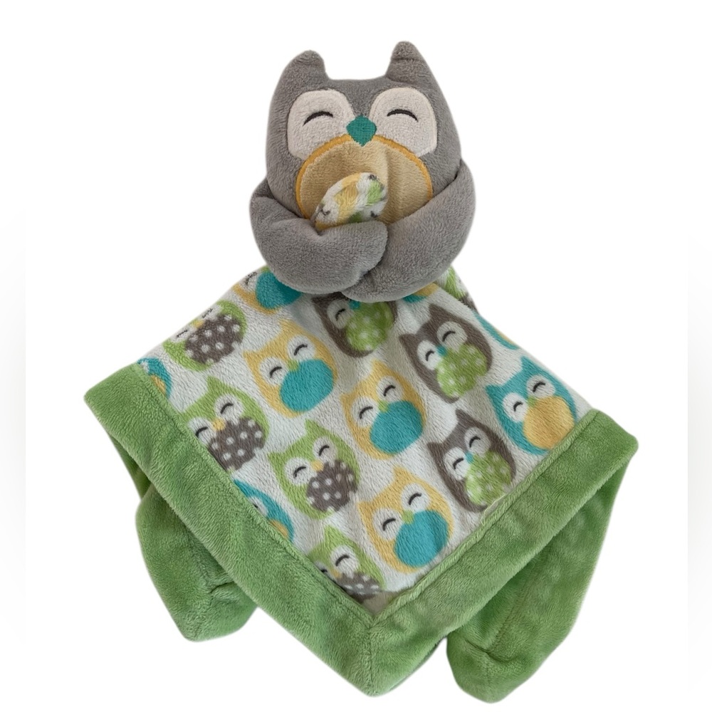 Carter’s Gray Owl 13” Baby Lovey Security Blanket Green Yellow Blue 2012